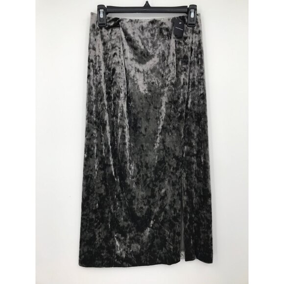 Club Monaco Crush Velvet Midi Side Slit Jupe Skirt Grayish Brown Small NEW - Picture 2 of 7